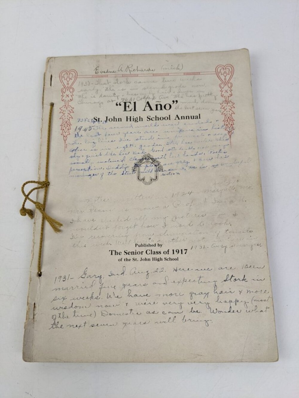 Antique Year Book 1917 St. John High School El Ano Handwritten Inscriptions